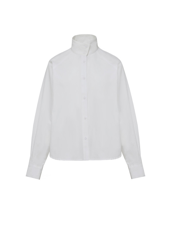Shirt with stand-up collar, white