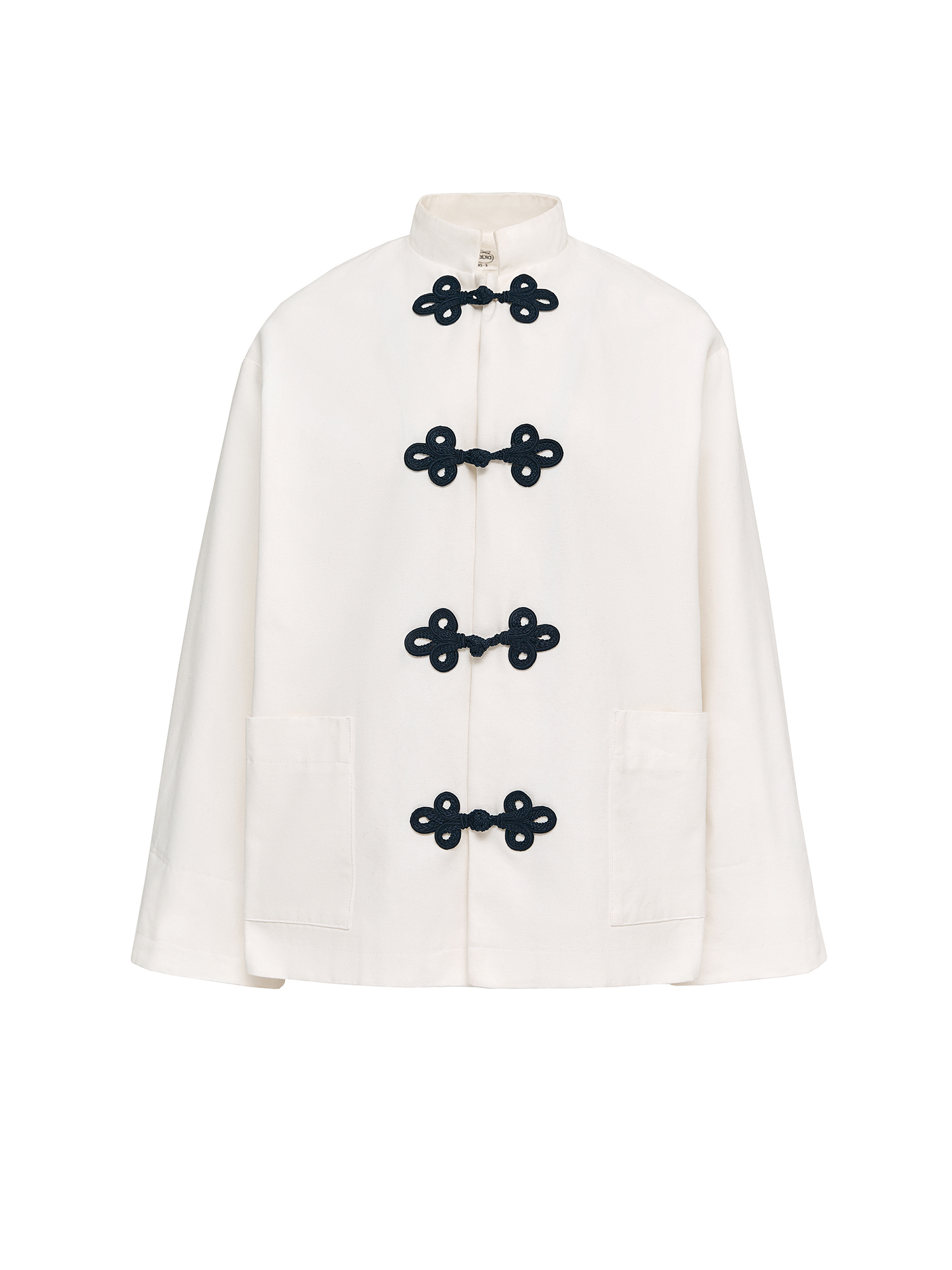 Cotton jacket with accent fasteners, white