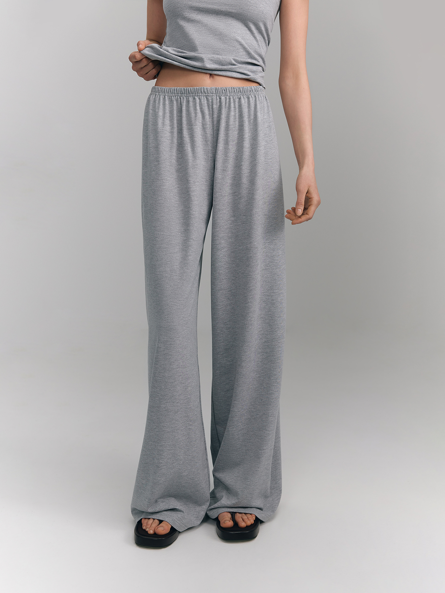 Slim wide-leg pants, gray