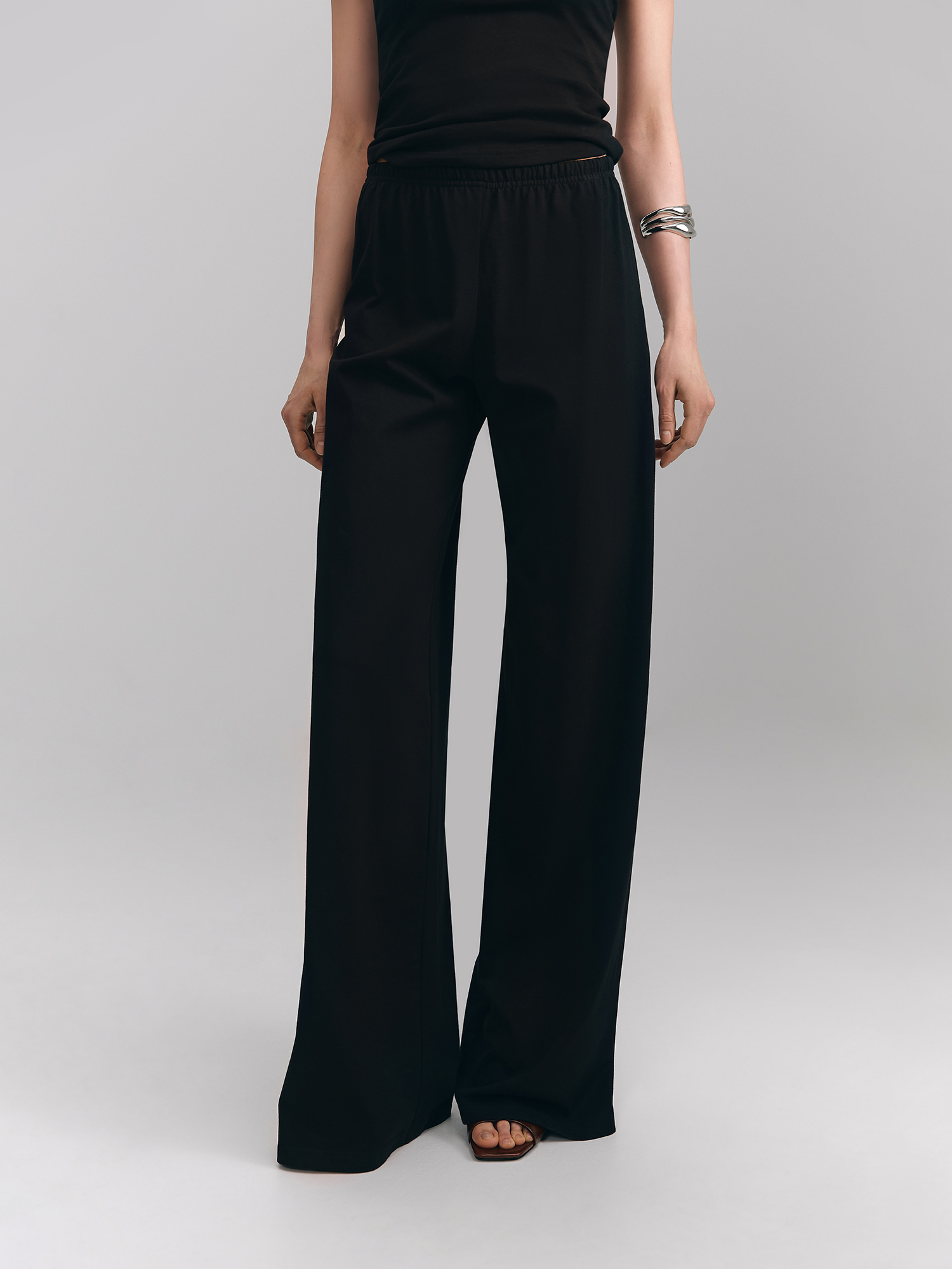 Pants, thin, wide cut, black