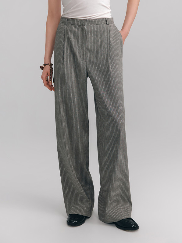 Striped linen pants, khaki