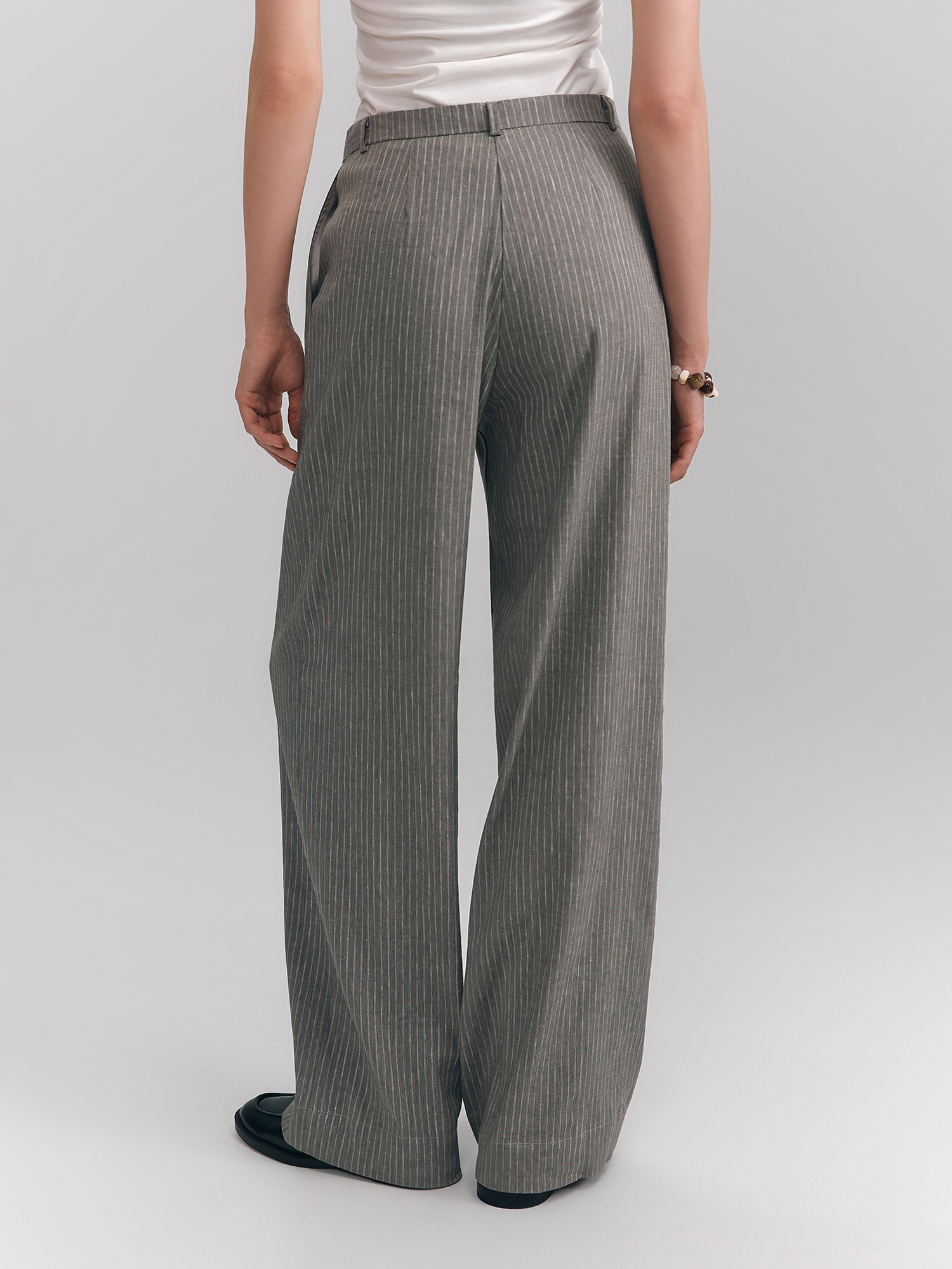 Striped linen pants, khaki