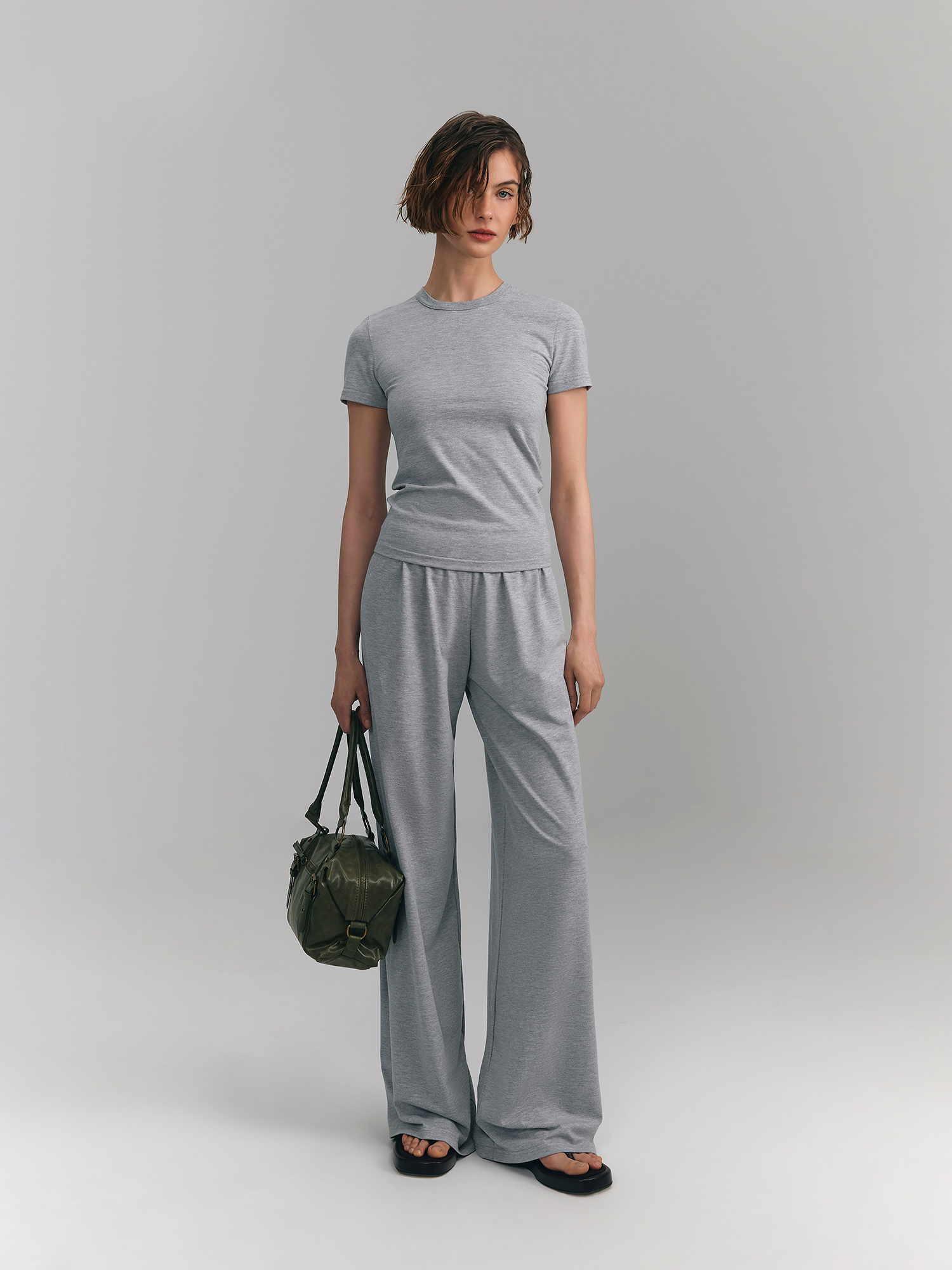 Slim wide-leg pants, gray