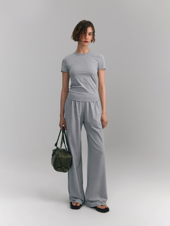 Slim wide-leg pants, gray