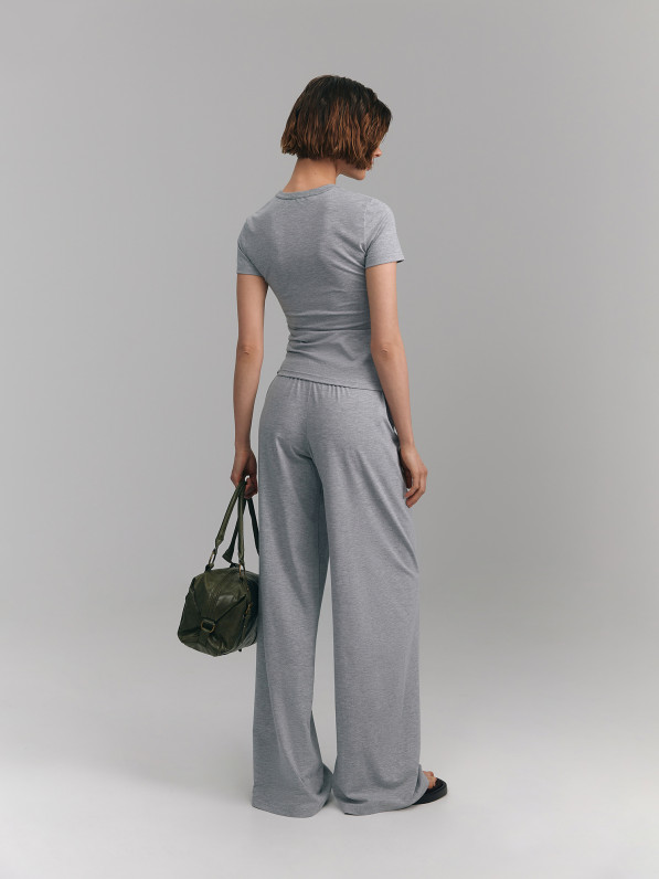 Slim wide-leg pants, gray