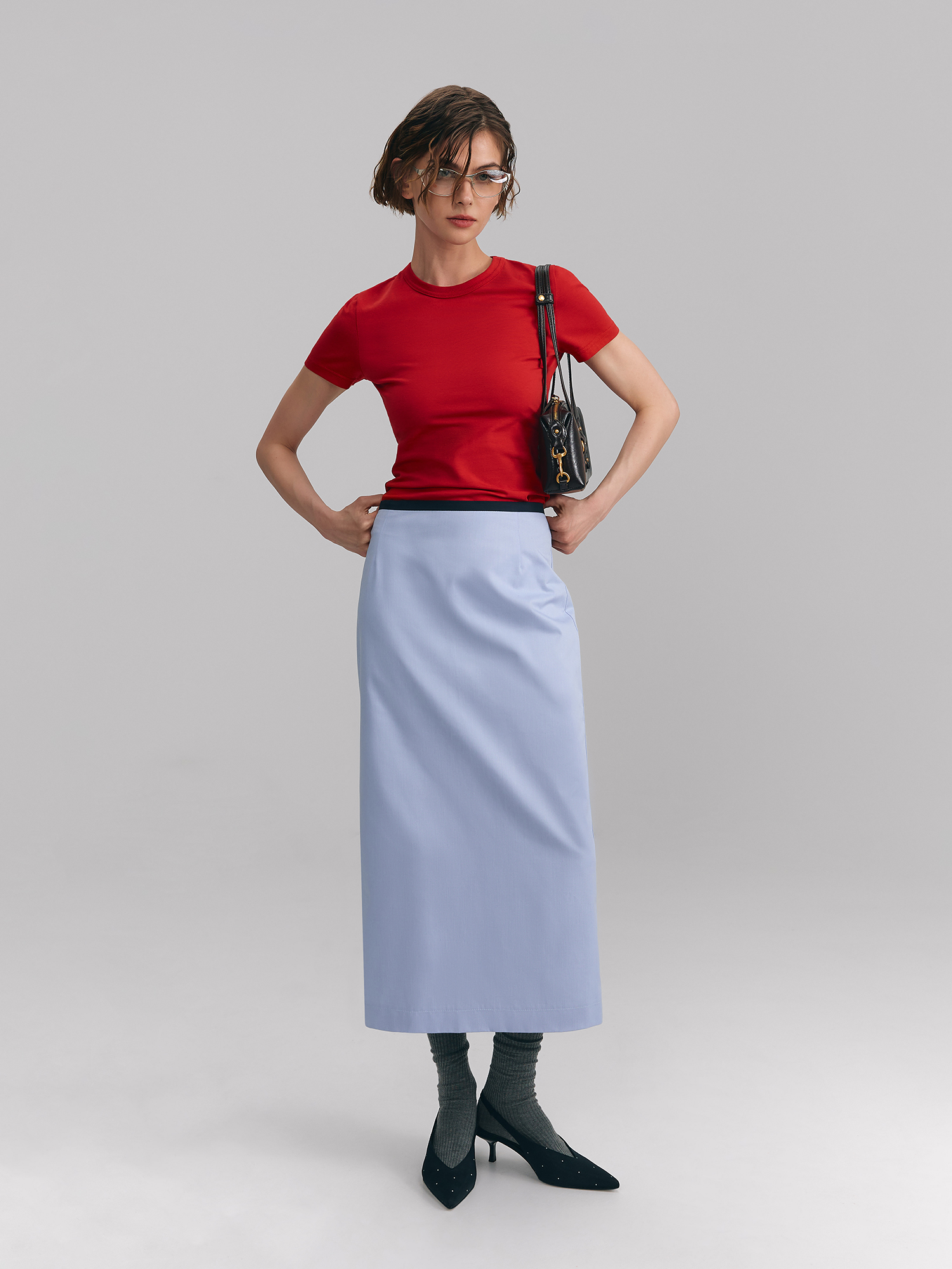 Cotton midi skirt, blue