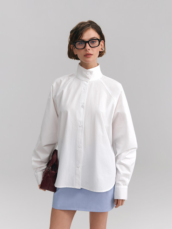 Shirt with stand-up collar, white