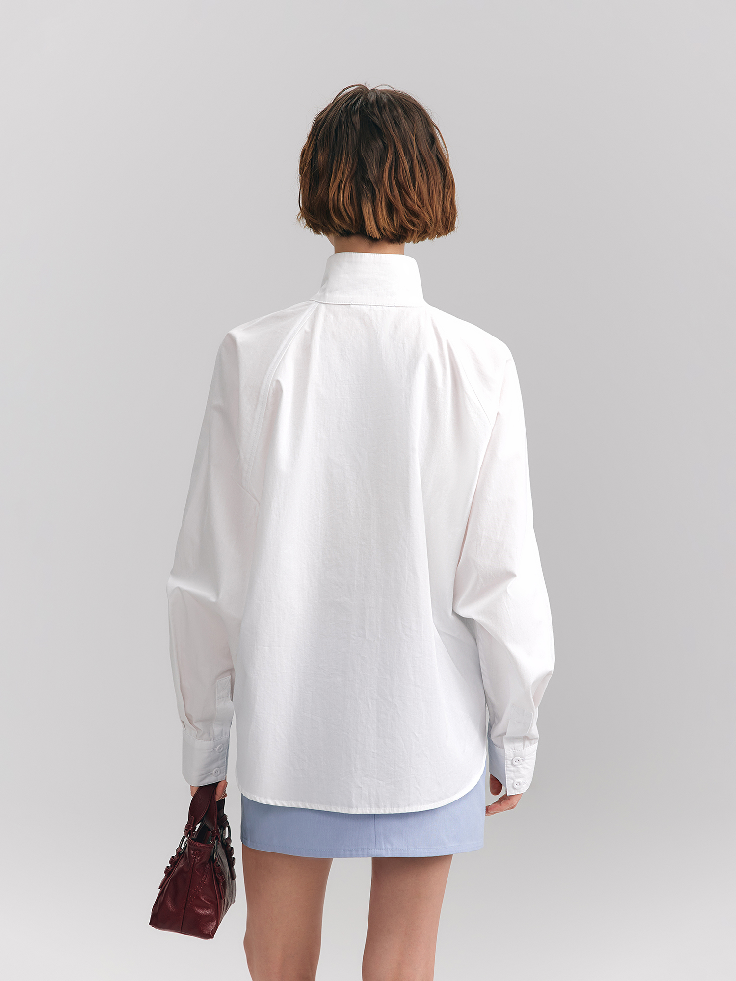 Shirt with stand-up collar, white