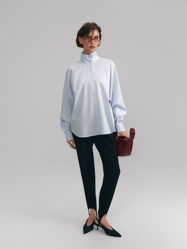 Shirt with stand-up collar, light blue