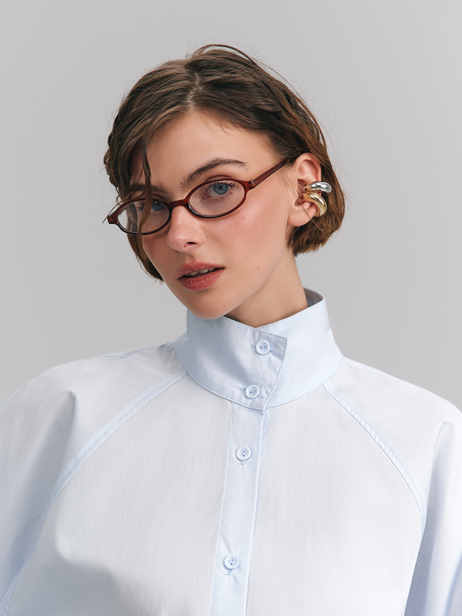 Shirt with stand-up collar, light blue