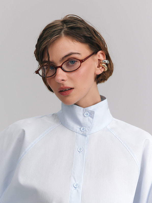 Shirt with stand-up collar, light blue