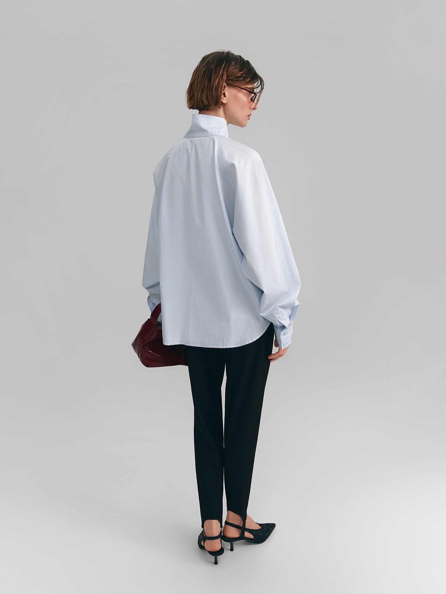 Shirt with stand-up collar, light blue
