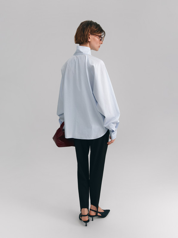 Shirt with stand-up collar, light blue