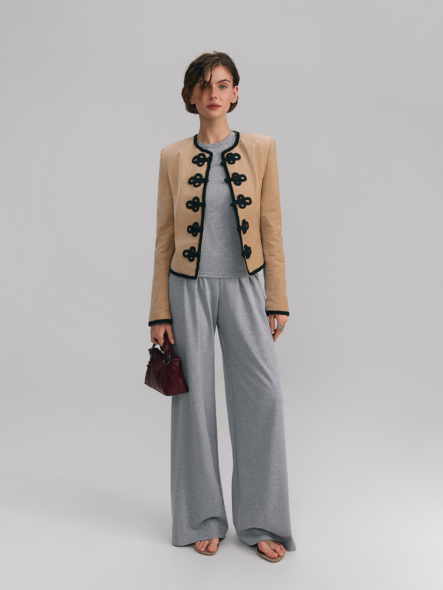 Jacket with accent fasteners, beige