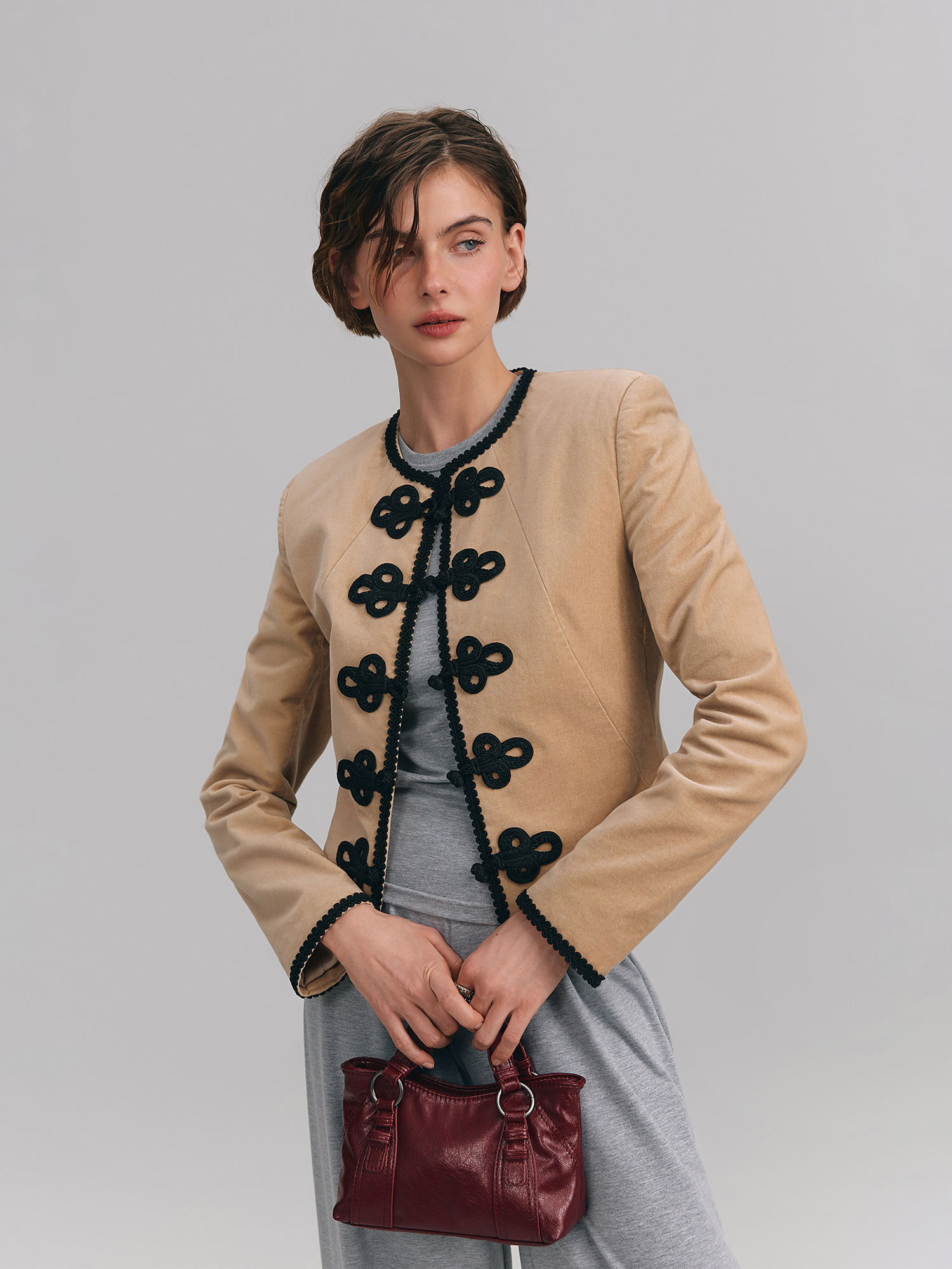 Jacket with accent fasteners, beige