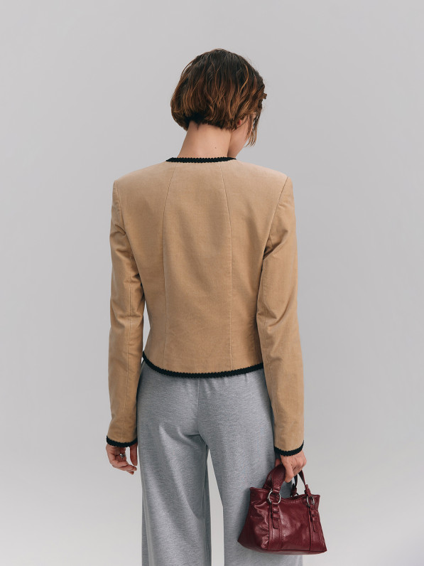 Jacket with accent fasteners, beige