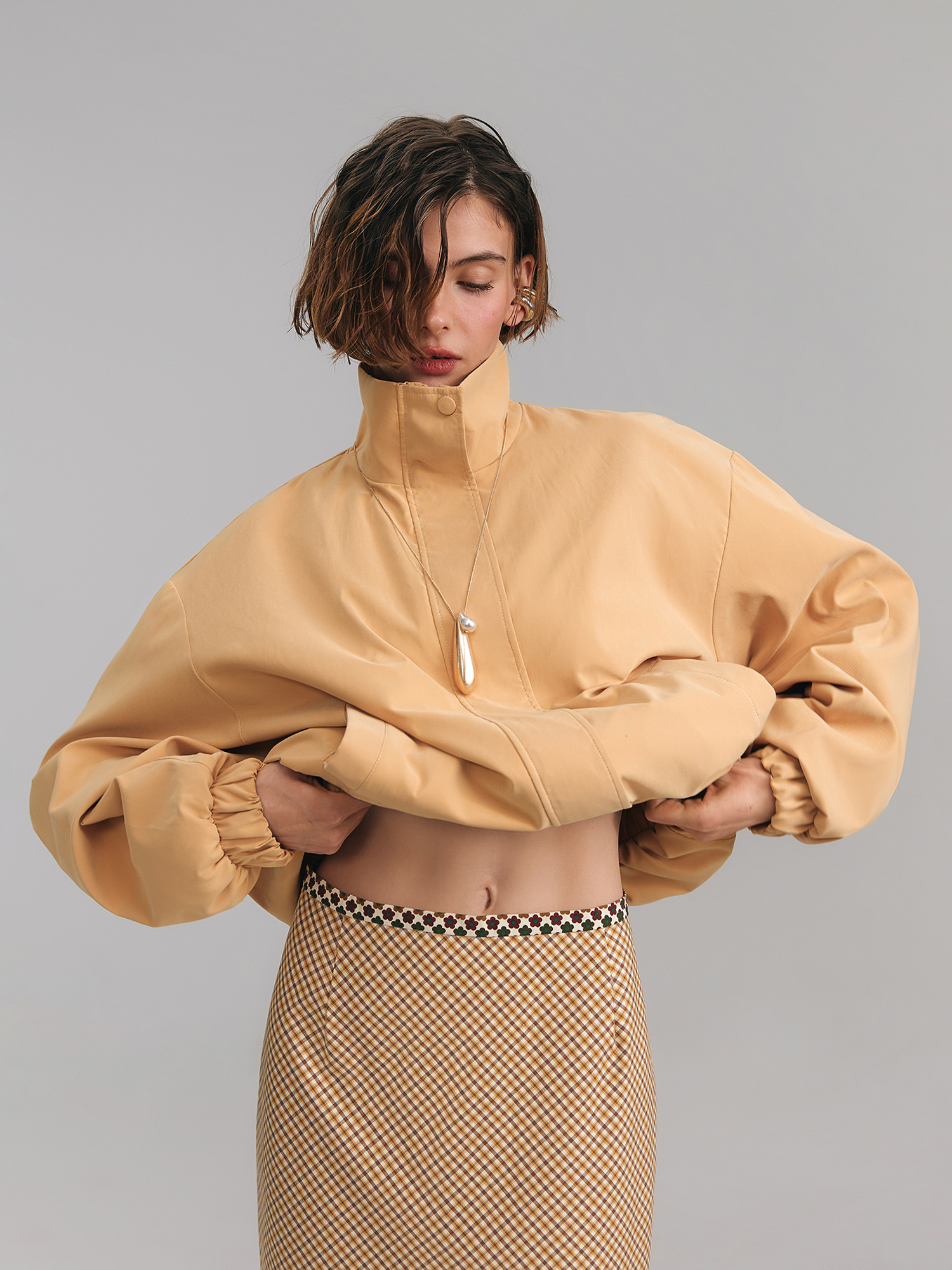 Cotton midi skirt, yellow