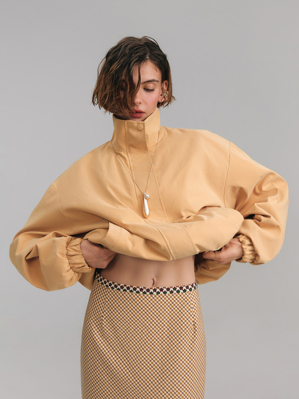 Premium fabric bomber jacket, yellow