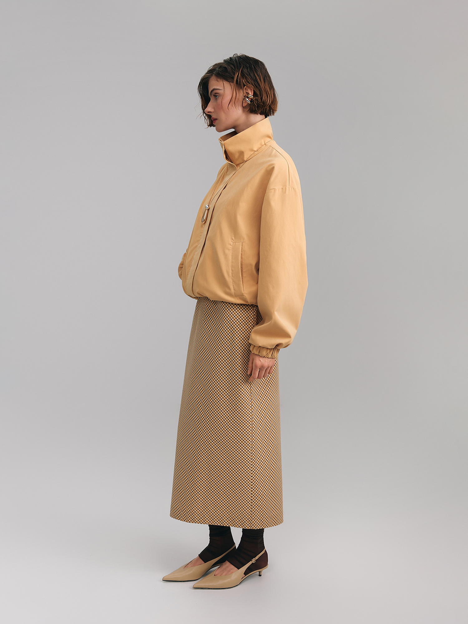 Cotton midi skirt, yellow