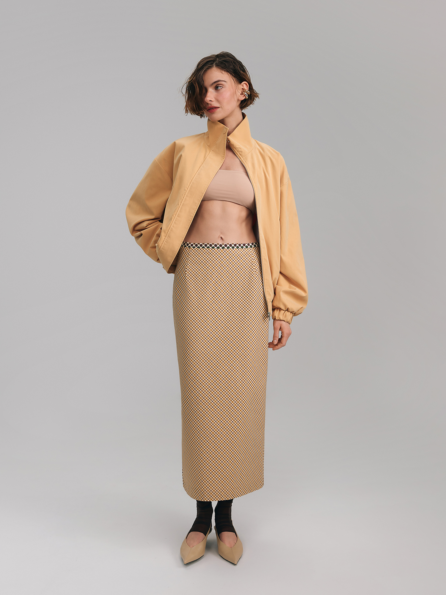 Cotton midi skirt, yellow