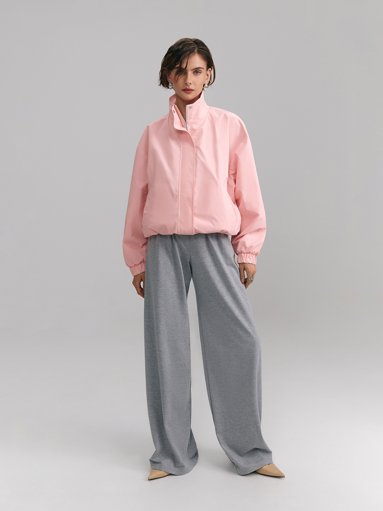 Slim wide-leg pants, gray