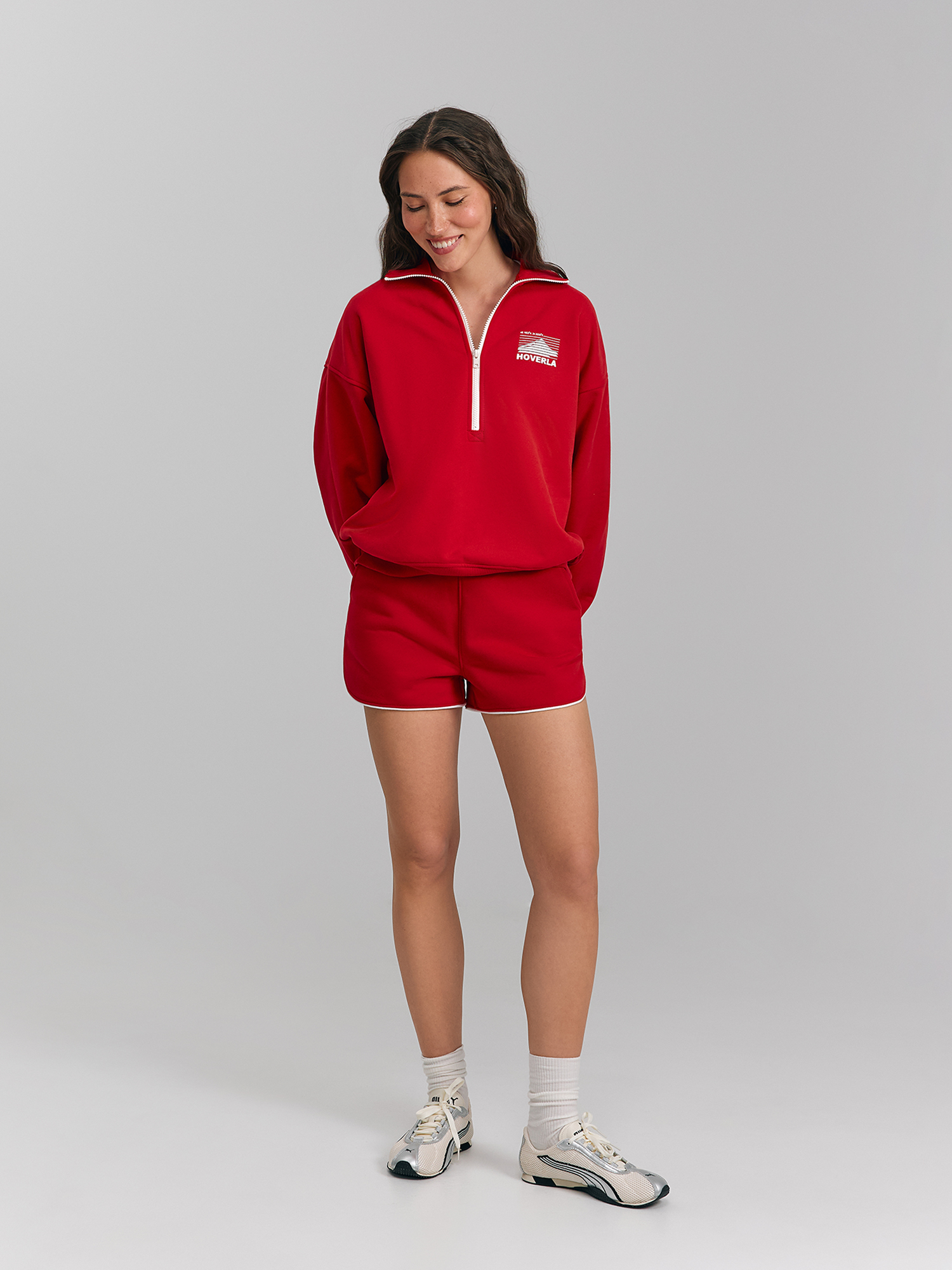 Shorts with accent trim, knitted, red