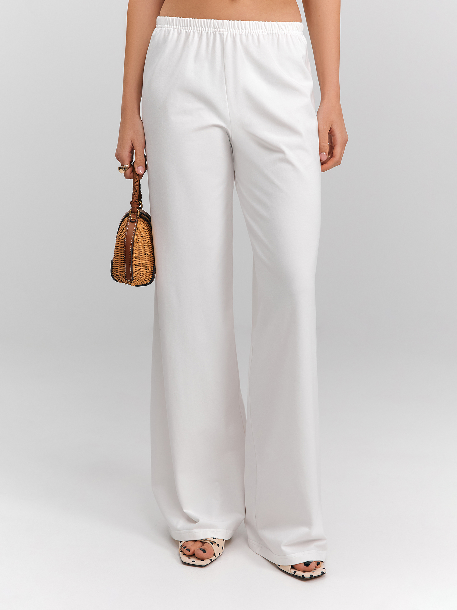 Slim wide-cut pants, milky