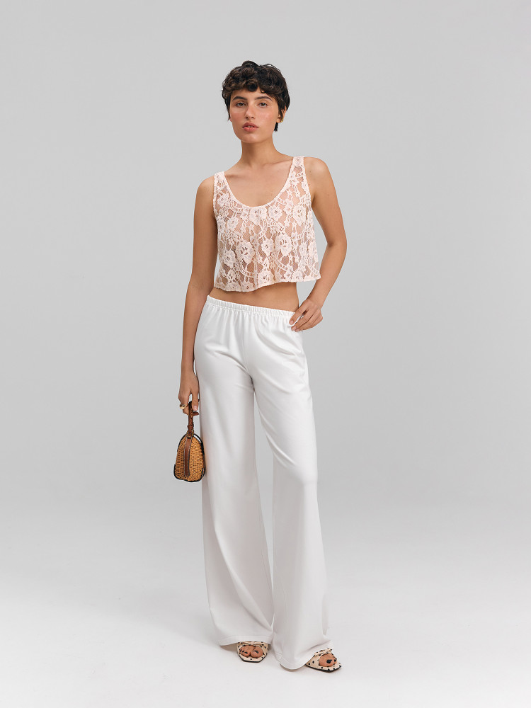 Slim wide-cut pants, milky