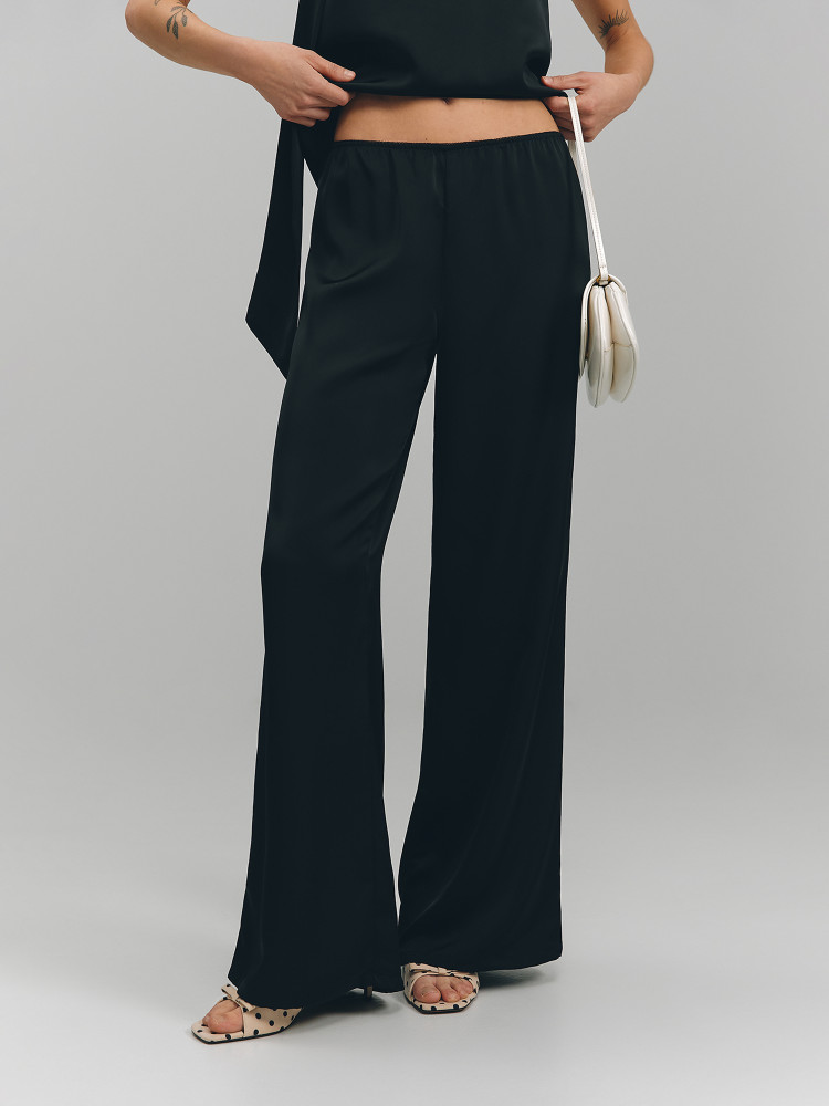 Satin pants, black
