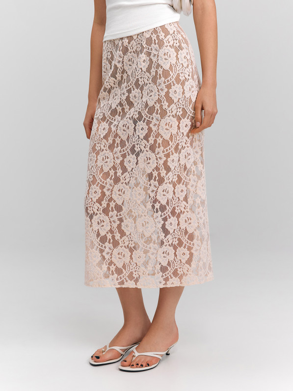 Lace midi skirt, light beige