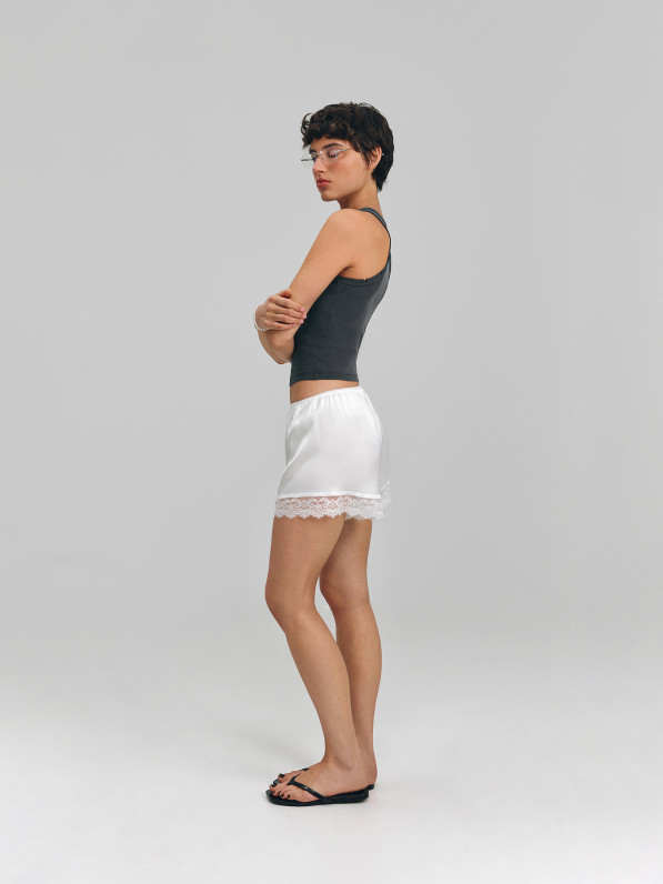 Satin shorts, white