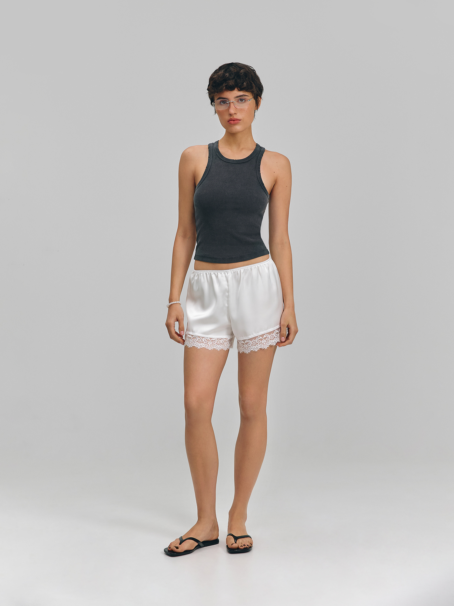 Satin shorts, white