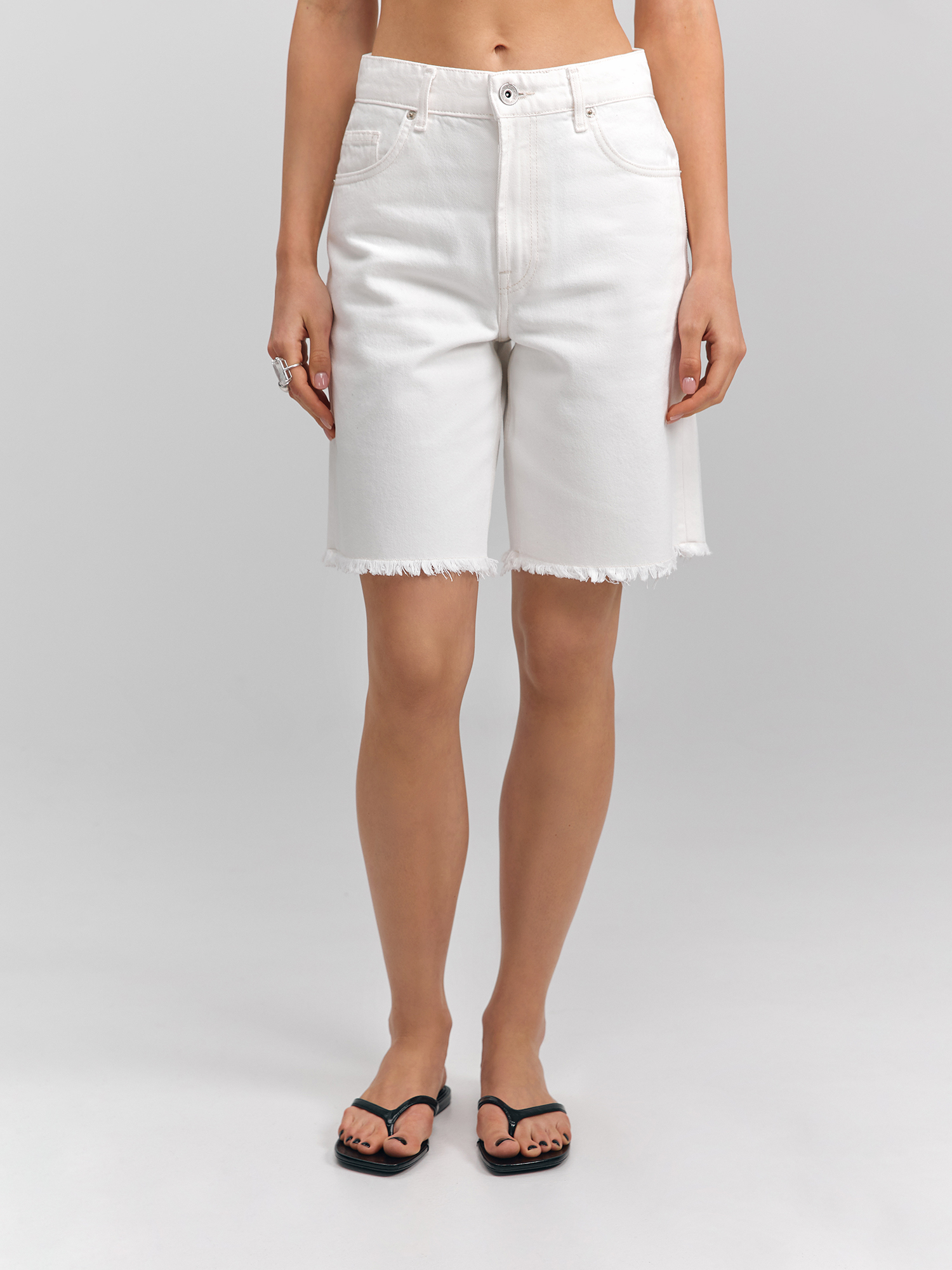 Denim Bermuda shorts, white