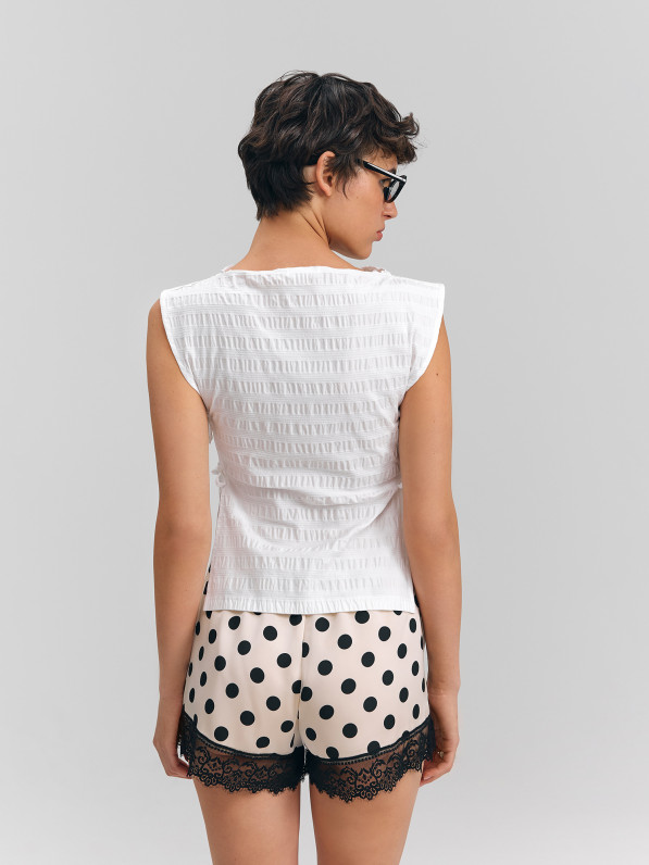 Satin polka dot shorts, beige