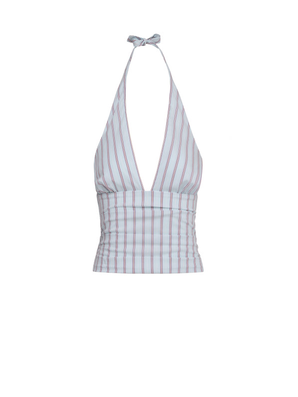 Striped neckline top, blue