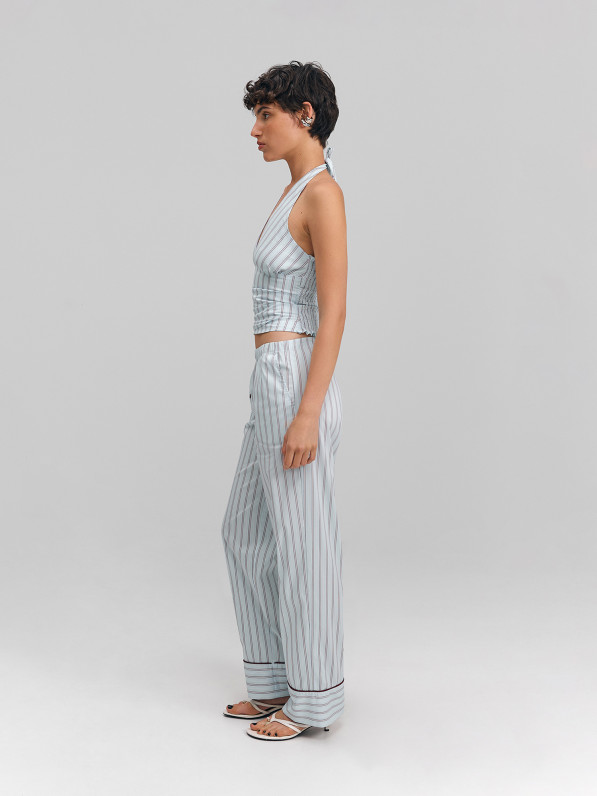 Striped neckline top, blue