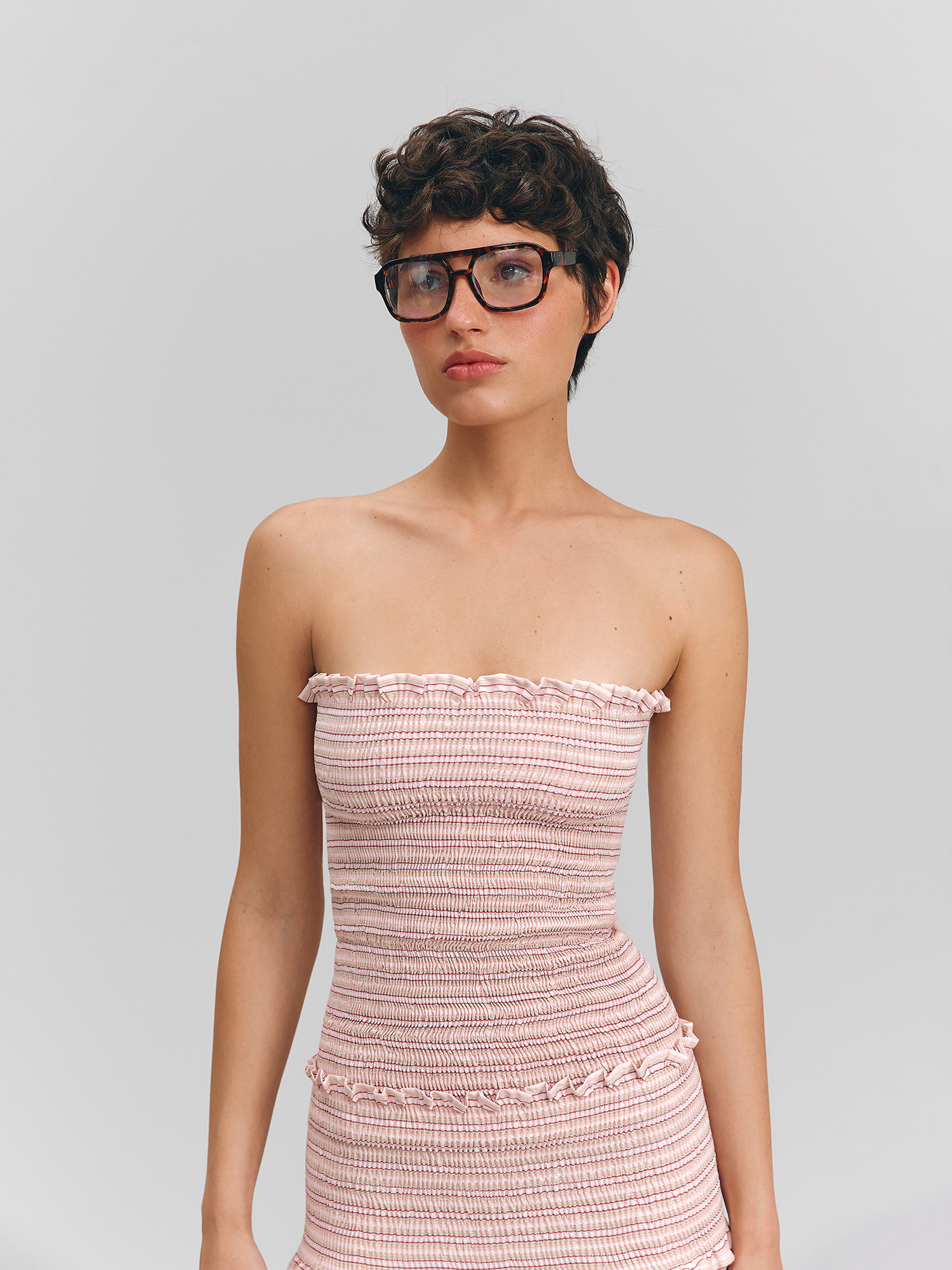 Striped off-shoulder top, pink