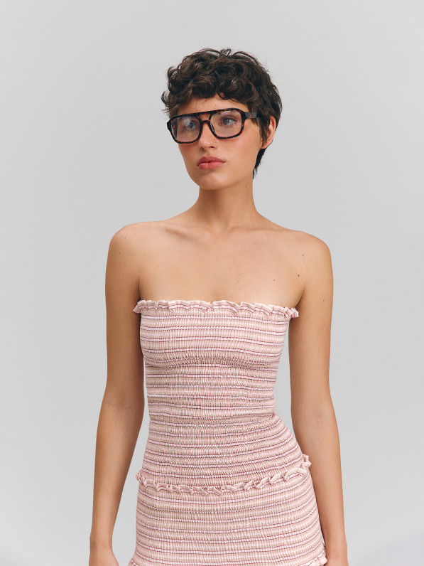 Striped off-shoulder top, pink