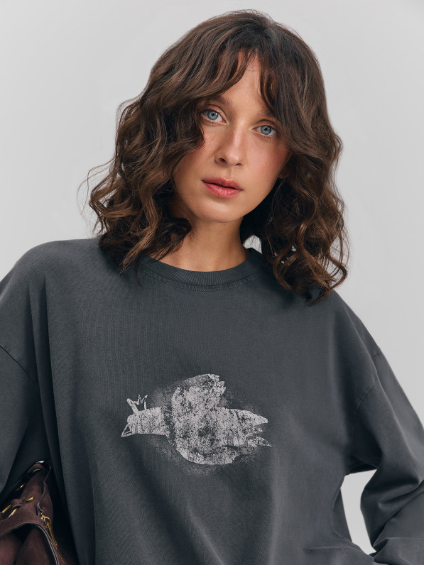 Longsleeve washed "to the end of the world", dark gray