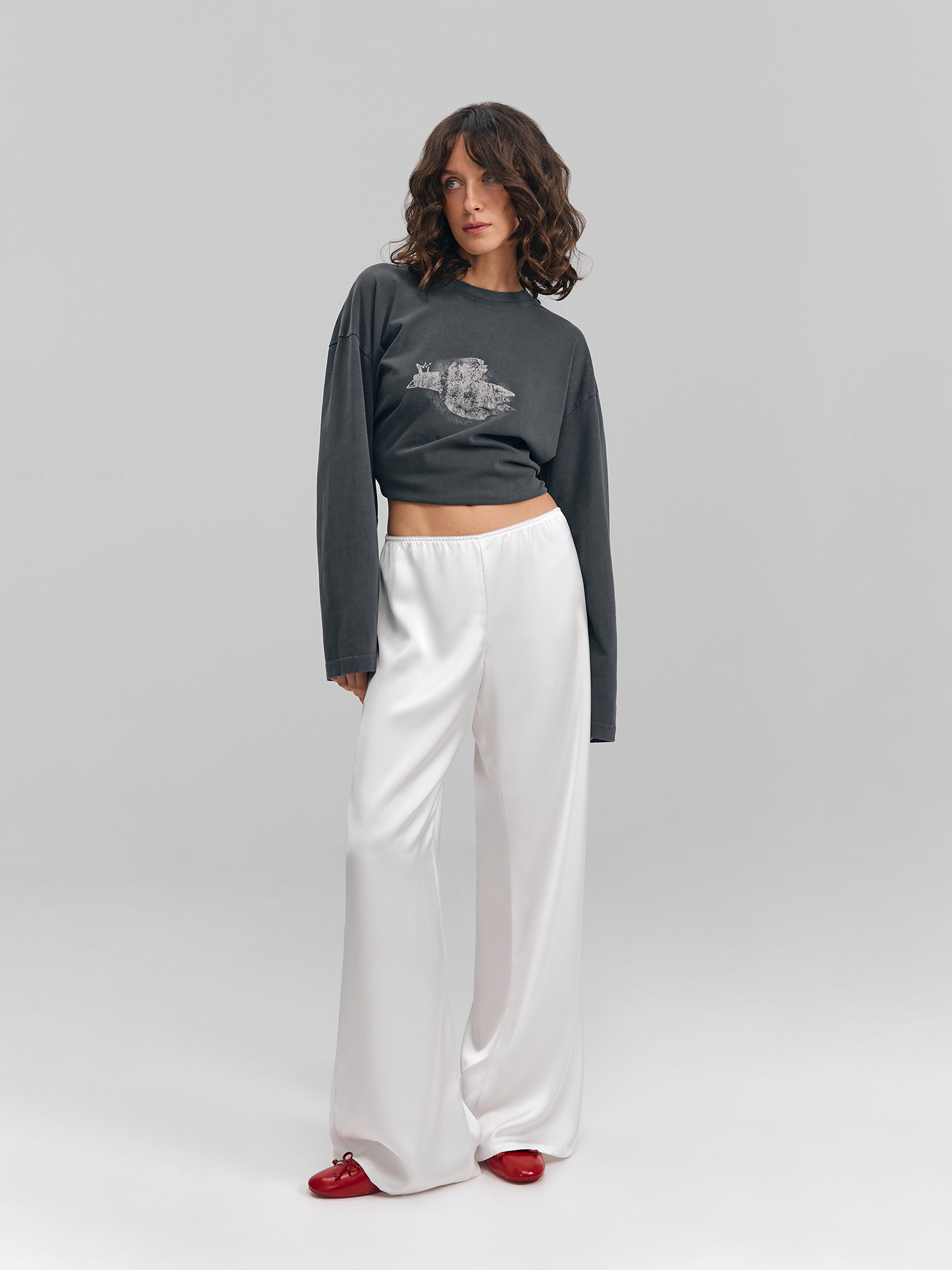 Satin pants, white