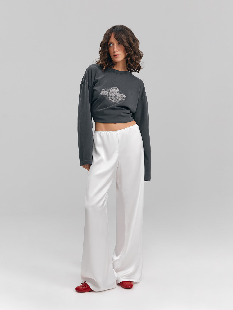 Satin pants, white