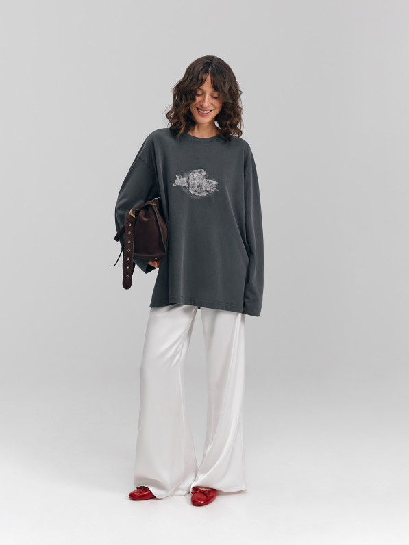 Longsleeve washed "to the end of the world", dark gray