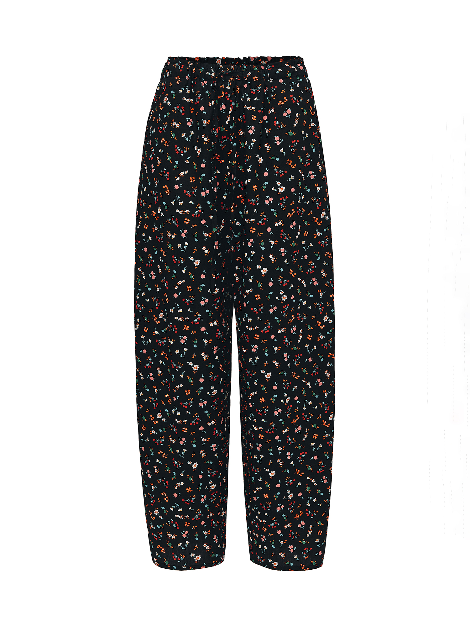 Floral cotton pants, black