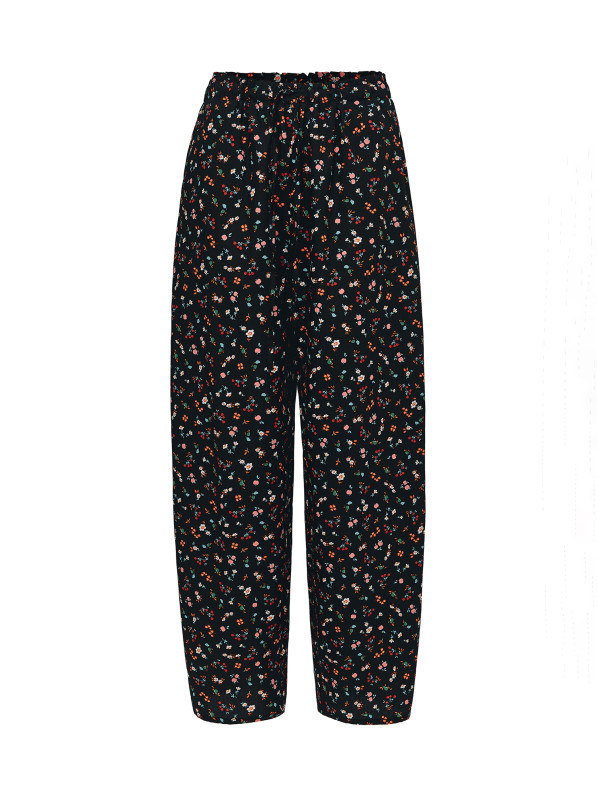 Floral cotton pants, black