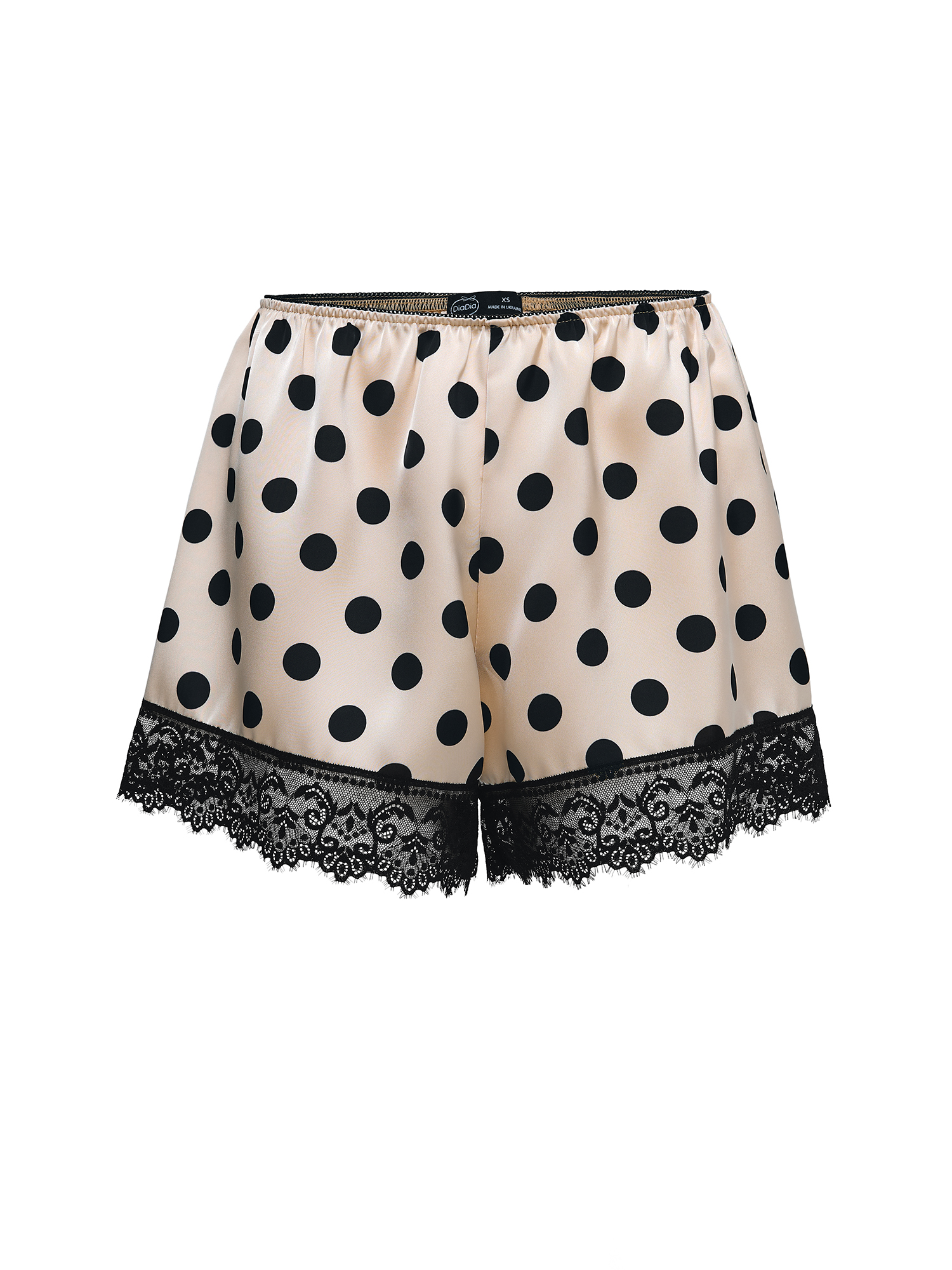Satin polka dot shorts, beige